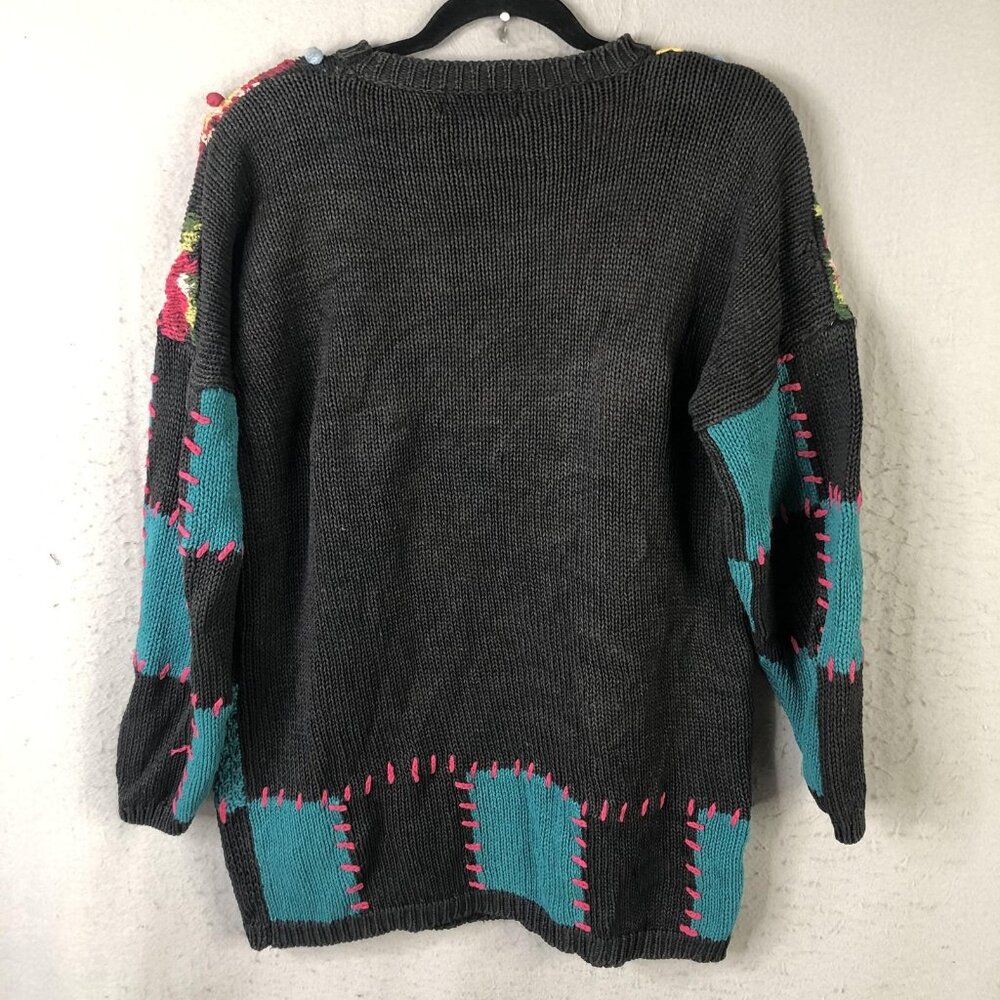Vintage Cullinane Sweater Womens M Multicolor Floral Patchwork Chunky Knit Artsy - Picture 2 of 16